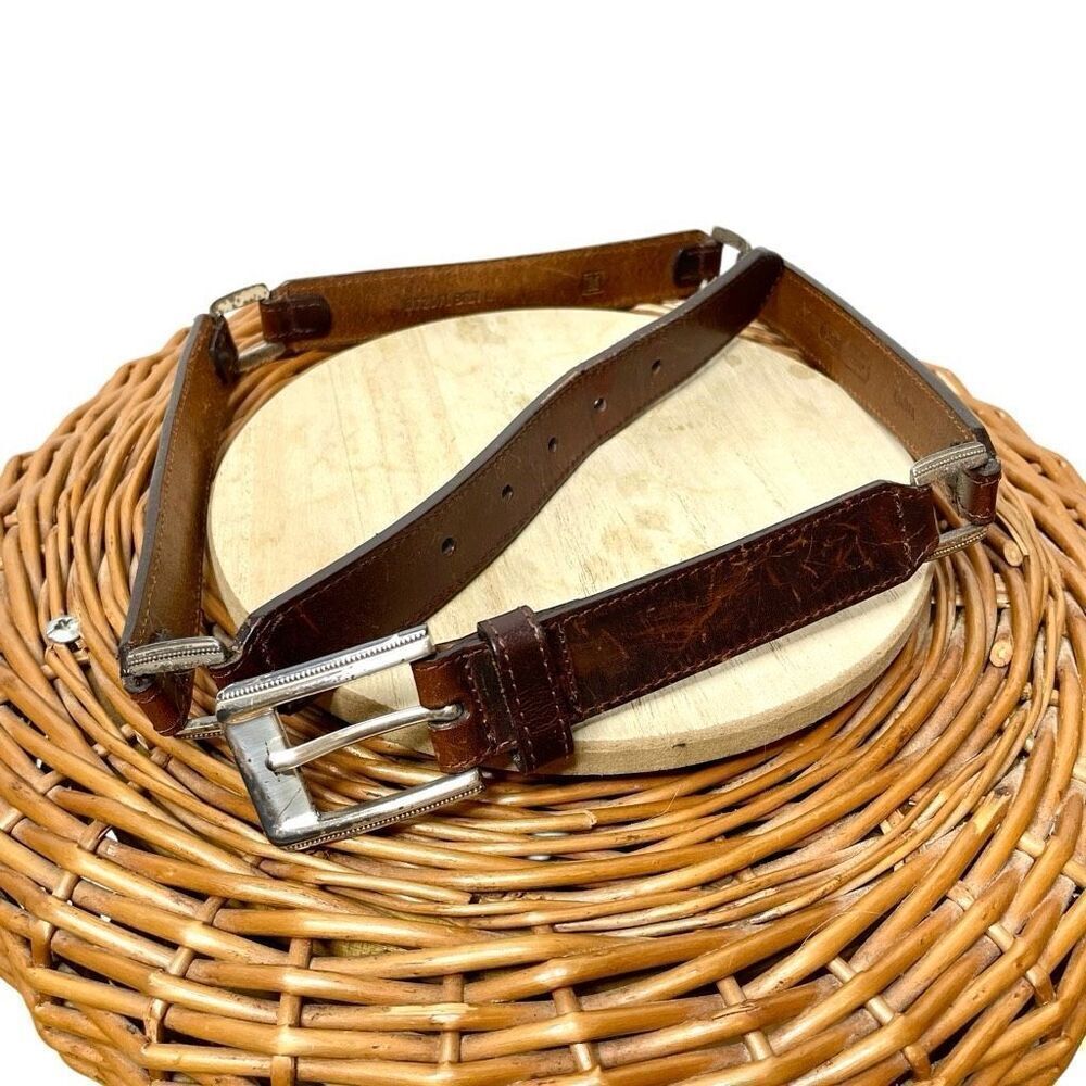 Fossil‎ Brown Leather Hammered Silver Medium M Belt Western Cowboy